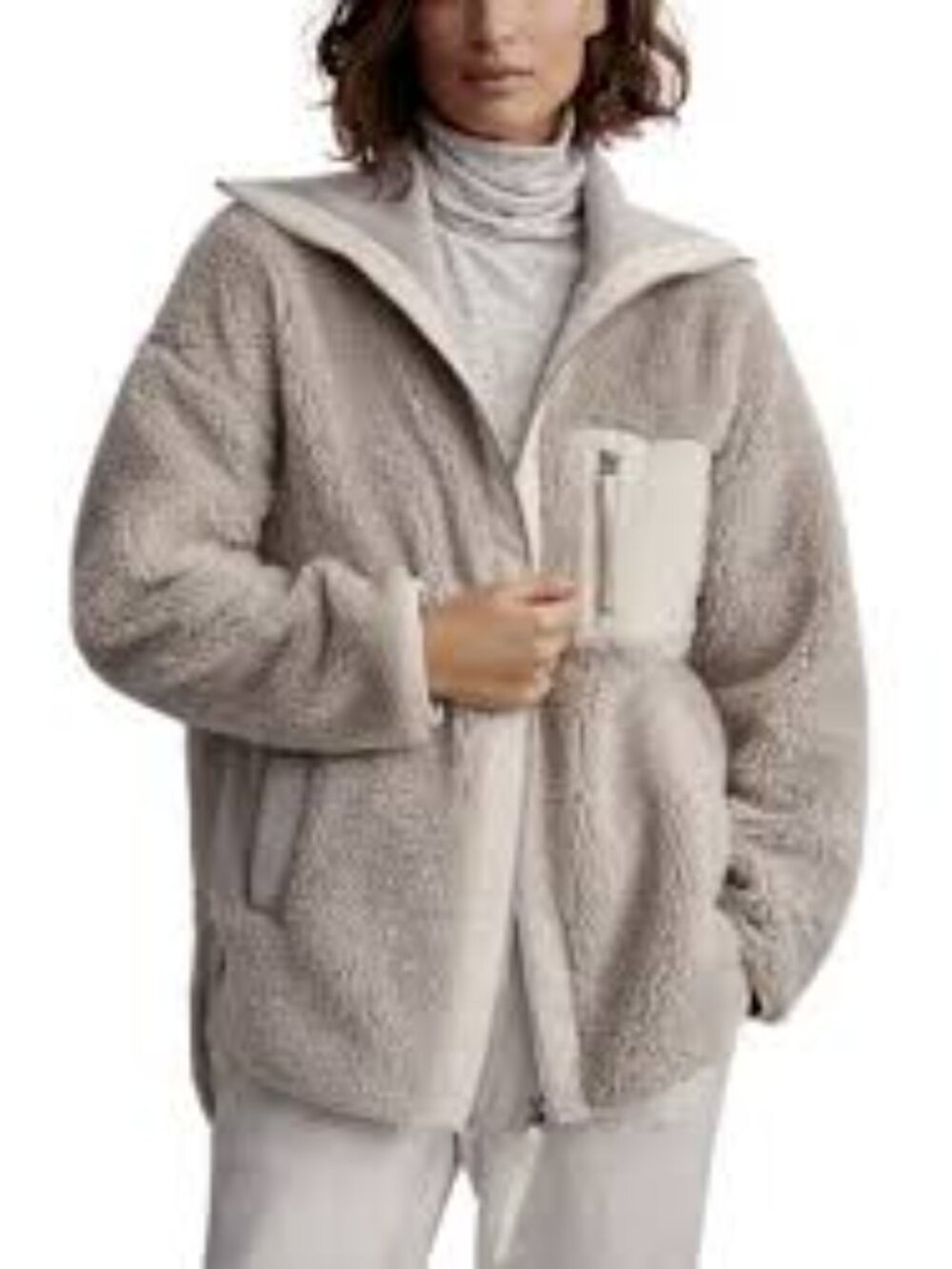 VARLEY Myla Zip Through Jacket Teddy Fleece Neutral Warm Fall Anthropologie Med